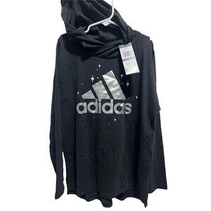 Adidas hoodie hooded tshirt long sleeves black silver pink YM YL 10 12 14